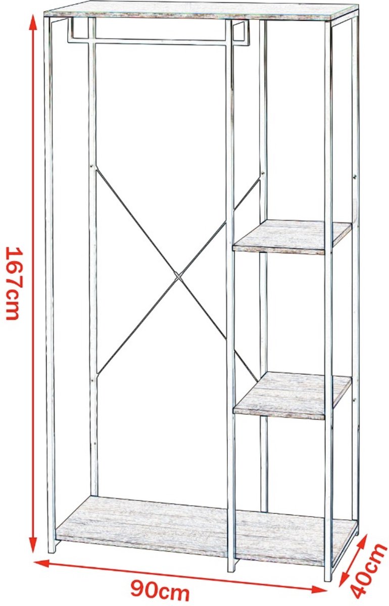 Kledingrek Doza - Met opbergruimte - Bruin - Schoenenrek organizer - Kapstok - Garderobekast - Garderoberek - Kledingkast hout - 3 planken – foto 4