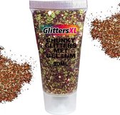 Chunky Glitters met Gel Lijm Tube (Goud/Rood) [Volume 20ML - Festival Jewels Glitter Outfit Lichaam en Gezicht - Make-up Diamond Dots Face Body - Diamantjes Strass Steentjes - Kinderen Volwassenen Dames Makeup Tattoo Mastix Schmink]