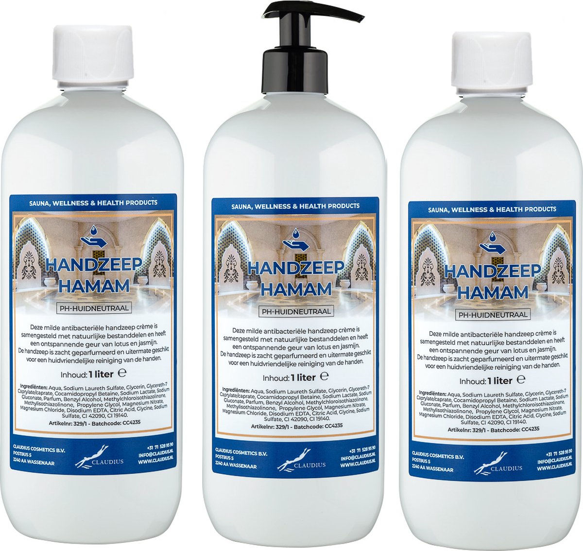 Goedkoopste Handzeep Hamam 1 liter - met gratis pomp - set van 3 stuks