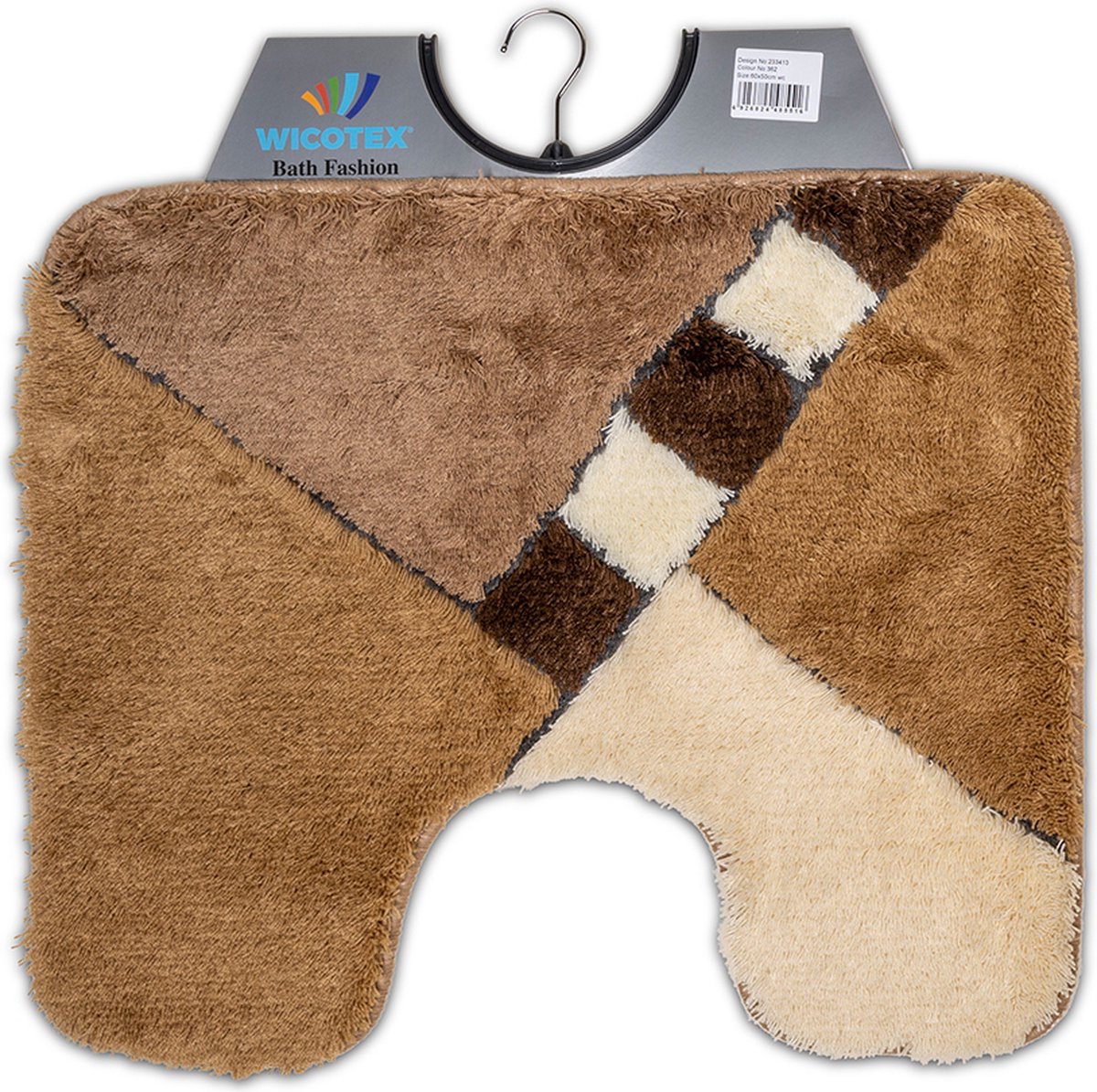 Wicotex - Toiletmat Bruin Beige schuin geblokt - Antislip onderkant - WC mat met uitsparing - Afmeting 50x60cm