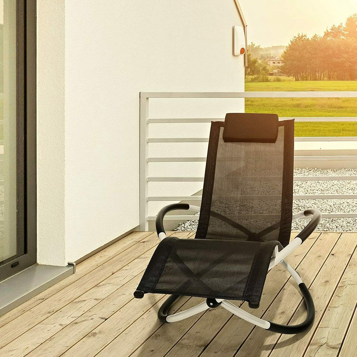 Ligstoel Schommelstoel Ligstoel Verstelbare Ergonomische Leisure Ligstoel Outdoor Lounge 180Kgs Belasting Stoel Voor Tuin Terrassen Zwart