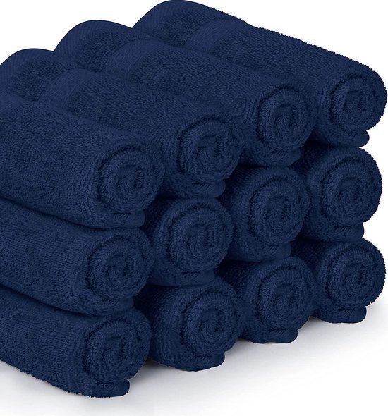 Premium Washandjes Set (12 Pack, 30 x 30 cm) - 100% Cotton Flannel Gezichtsdoeken, Hoogwaardige Absorberende en Zachte Voelbare Vingertop Handdoeken (Marineblauw)