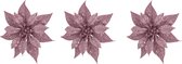 10x pcs décoration fleurs étoiles de Noël rose paillettes sur clip 18 cm - Décoration fleurs/Décorations de sapin de Noël/Décorations de Noël