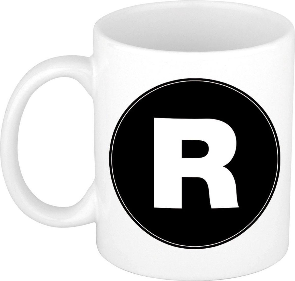 Koffie mok met de letter R - beker - zwart - eerste letter van een voornaam - wit - 300 ml