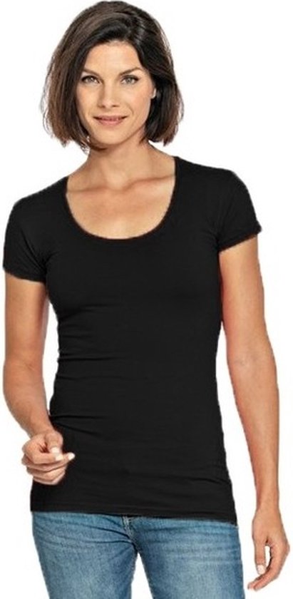 Bodyfit dames t-shirt zwart met ronde hals - Dameskleding basic shirts L |  bol