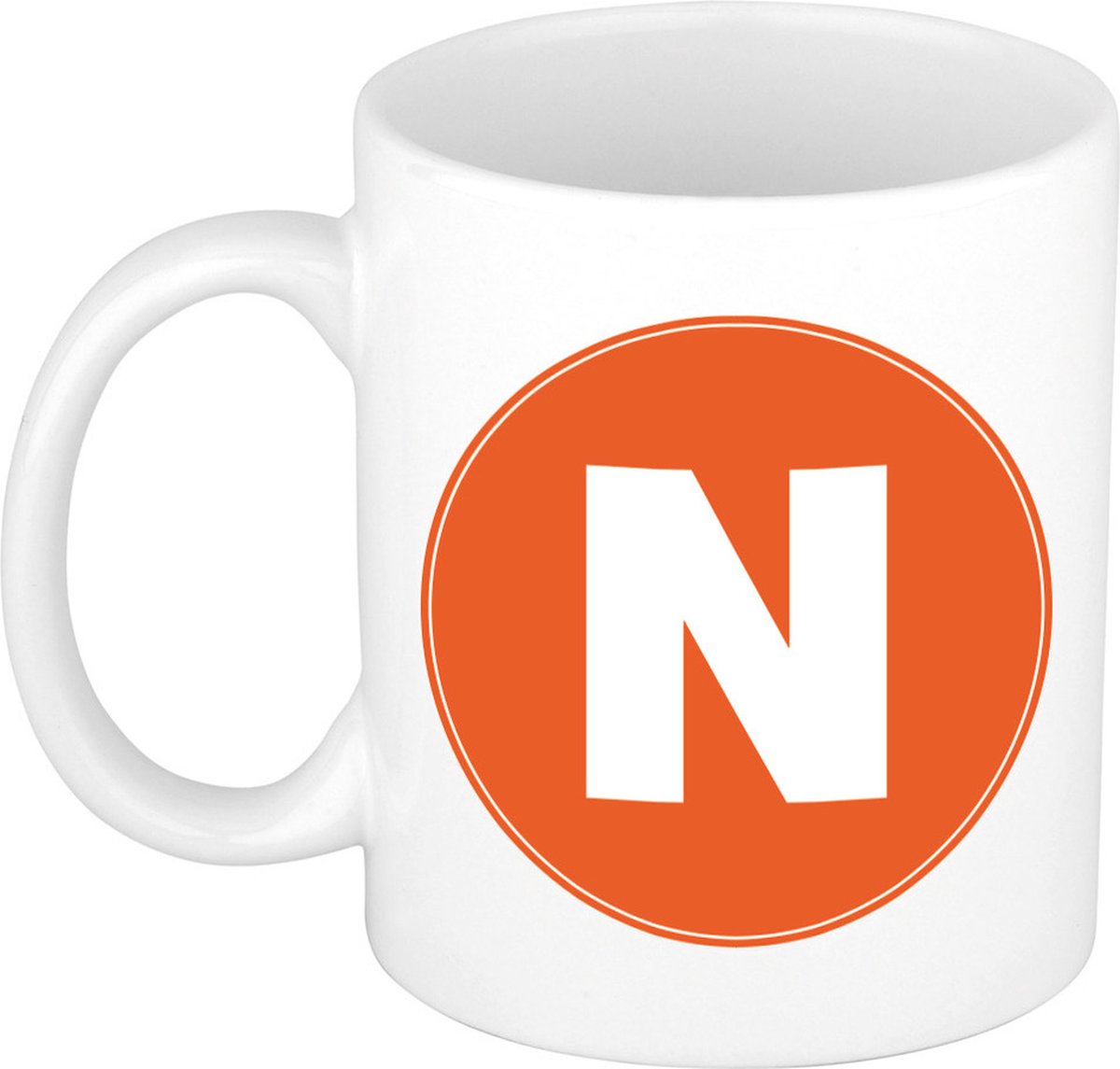 Koffie mok met de letter N - beker - oranje - eerste letter van een voornaam - wit - 300 ml