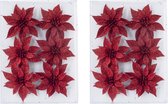 24x stuks decoratie bloemen rozen rood glitter op ijzerdraad 8 cm - Decoratiebloemen/kerstboomversiering/kerstversiering