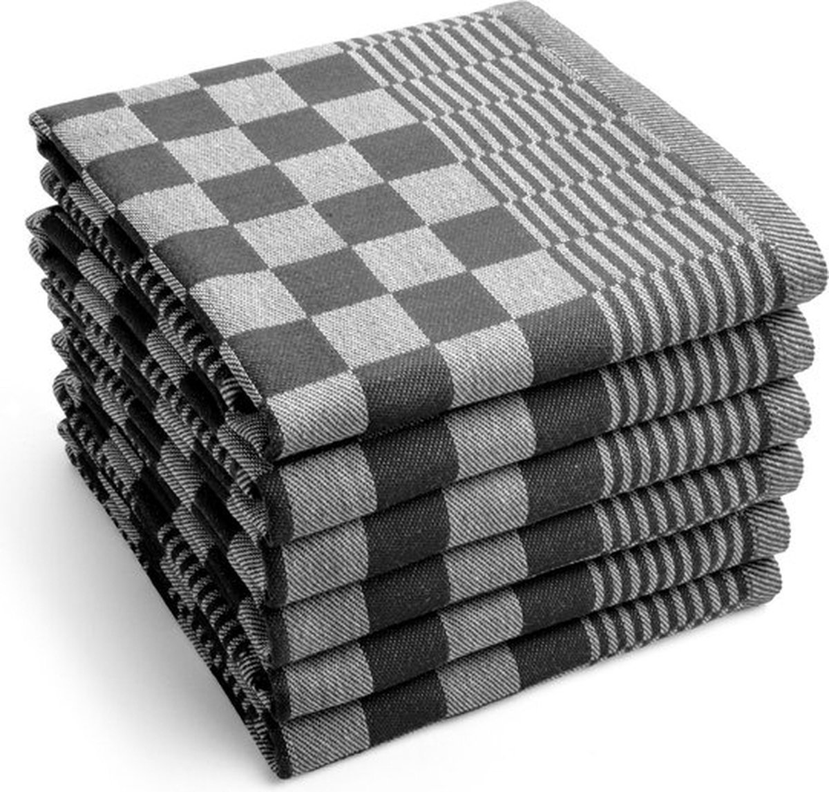 Star Towels® - Premium Theedoekenset Blok Zwart - 65x65 – 6 stuks - Geblokt - Blokdoeken - 100% katoen - Horeca Theedoeken – vaatdoek – theedoek geruit