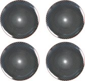HAES DECO - Dinerborden set van 4 - Formaat Ø 26x2 cm - Kleur Zwart - Bedrukt Keramiek - Collectie: Black Spiral - Servies, grote borden
