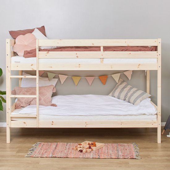 ECO Comfort stapelbed 90x200 cm met lattenbodem, natuurlijk hout, ECO-gecertificeerd FSC-hout, Massief Grenenhout, Lak op Waterbasis, Gemaakt in de EU, 10 jaar Fabrieksgarantie