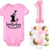 Cakesmash First Birthday set met roze romper en ballonnen 21-delig - 1 - verjaardag - cakesmash - birthday - maat 80 - romper - ballon