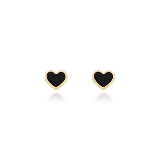 OOZOO Jewellery - Goudkleurig/zwarte oorbellen met een zwart hart - SE-3031