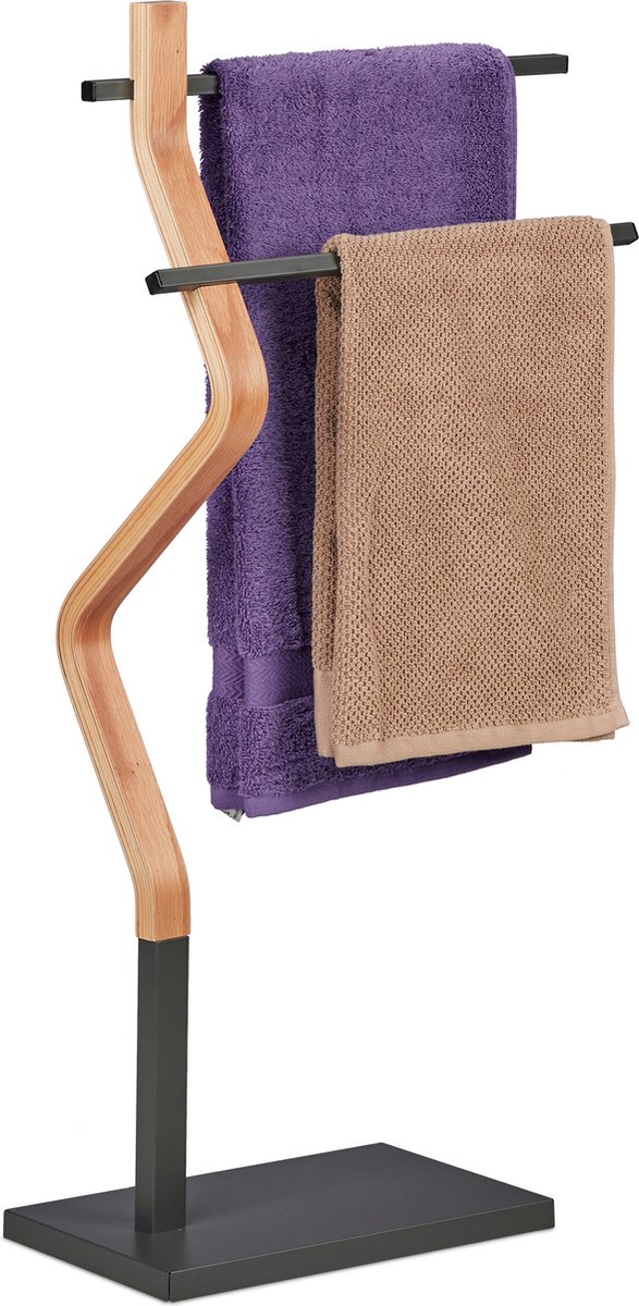 Relaxdays staand handdoekenrek - badkamer - handdoekhouder - modern - grijs/natuur