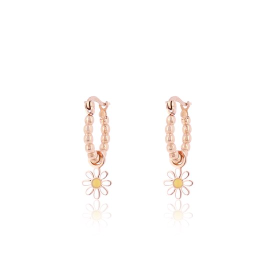 OOZOO Jewellery - Boucles d'oreilles couleur or rose avec une breloque fleur - SE-3017