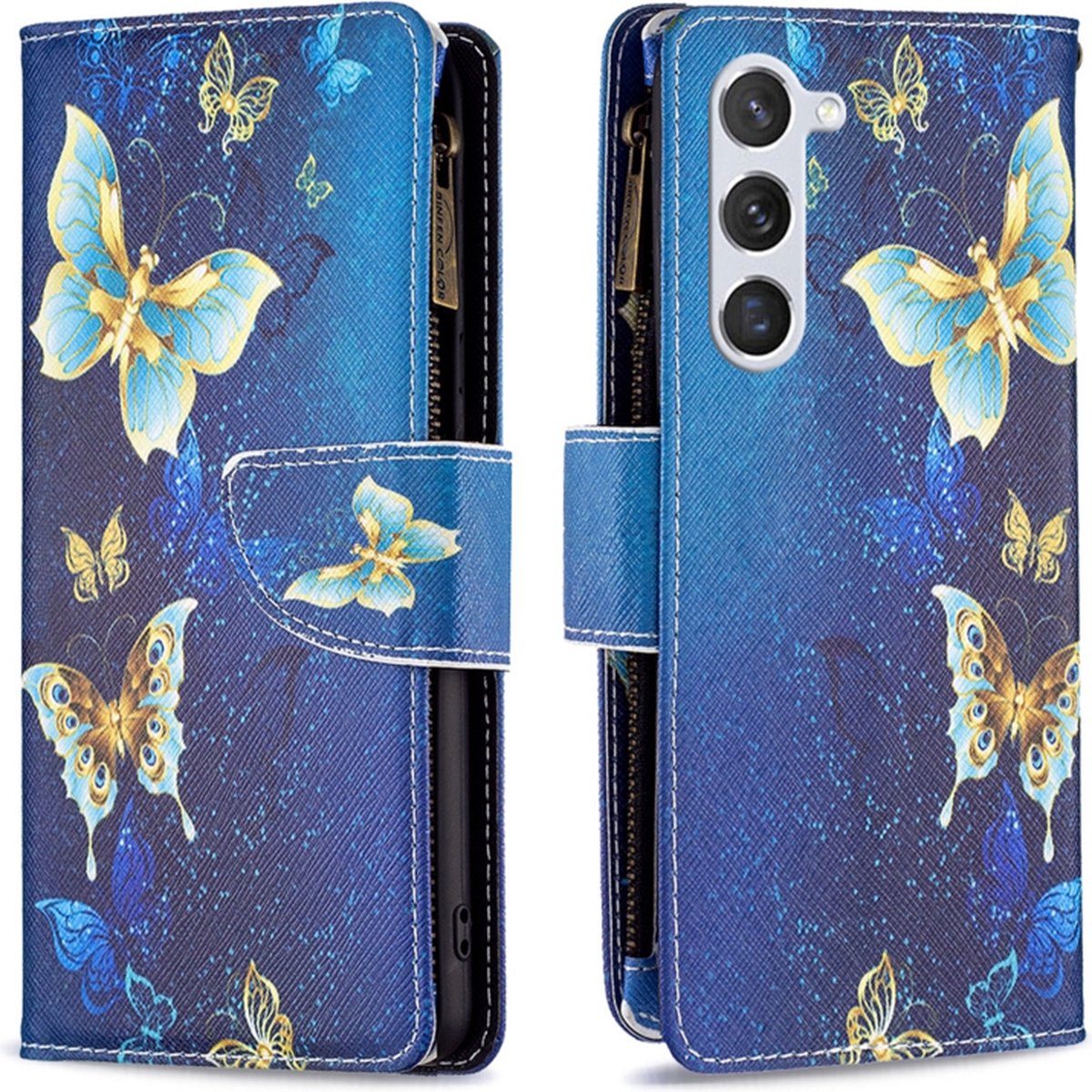 BookCover Portemonnee Etui geschikt voor Samsung Galaxy S23 - Vlinders. Blauw