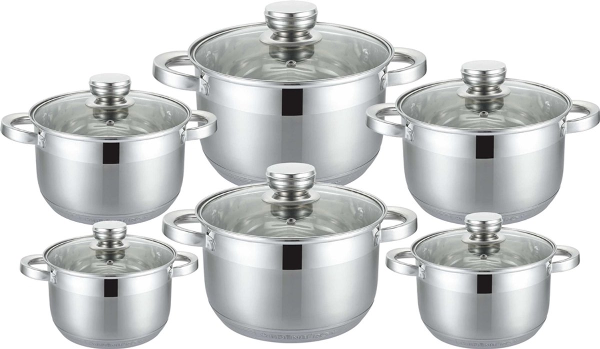 Edënbërg Classic Line - Pannenset - RVS - 12 delig - Voorzien Van 9-Laags Bodem!