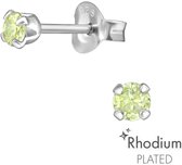 Joy|S - Zilveren oorknopjes 3 mm - lime geel / groen - zirkonia - rhodium plated - oorbellen