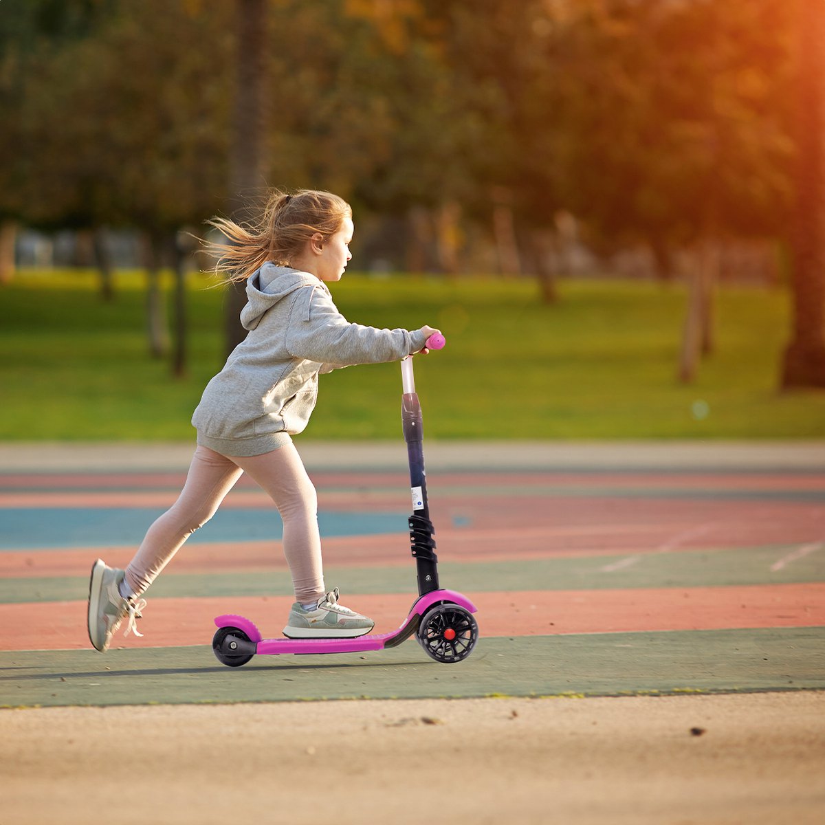 LifeGoods MultiRider Kinderstep - Step 3-8 Jaar - Hoogte Verstelbaar Zitje - Lichtgevende LED Wielen - Jongens/Meisjes - Roze — afbeelding 5