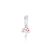 OOZOO Jewellery - Zilverkleurig/rode oorring met een paddenstoel bedeltje - SE-3009