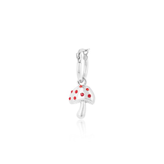 OOZOO Jewellery - Zilverkleurig/rode oorring met een paddenstoel bedeltje - SE-3009