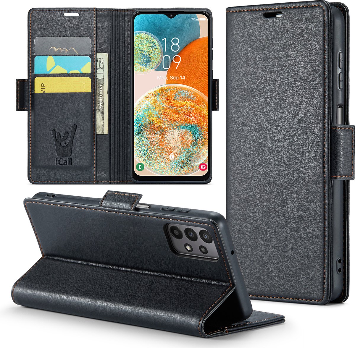 Hoesje geschikt voor Samsung Galaxy A23 - HyperCase Book Cover Kunstleer Zwart
