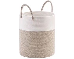 EDMONDO Wasmand Katoen - Opbergmand 52 ltr - Mand Rond met handvaten - Wasbox Opvouwbaar - Speelgoedmand