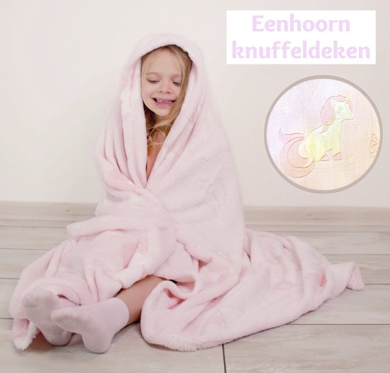 RAINBOW DREAMS Roze Fleece Eenhoorn Deken - Knuffeldeken voor kinderen, meisjes - Glow in the Dark Sofa Plaid - Dekentje Unicorn Eenhoorn cadeau 120cm x 150cm