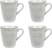 HAES DECO - Mokken set van 4 - formaat 13x10x12 cm / 450 ml - kleuren Wit - Bedrukt met Patroon - Collectie: Mok - Mokkenset, Koffiemok, Koffiebeker