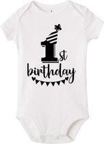 1e verjaardag romper First Birthday wit met zwarte opdruk 0-3 maanden - cakesmash - verjaardag - birthday - romper