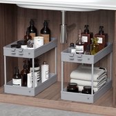 2-laags wastafelrek, 2-laags ondergootsteenrek, ondergootsteenorganizer, onderkastorganisatormand, multifunctioneel voor badkamer, keukenwerkblad, 2 stuks, grijs