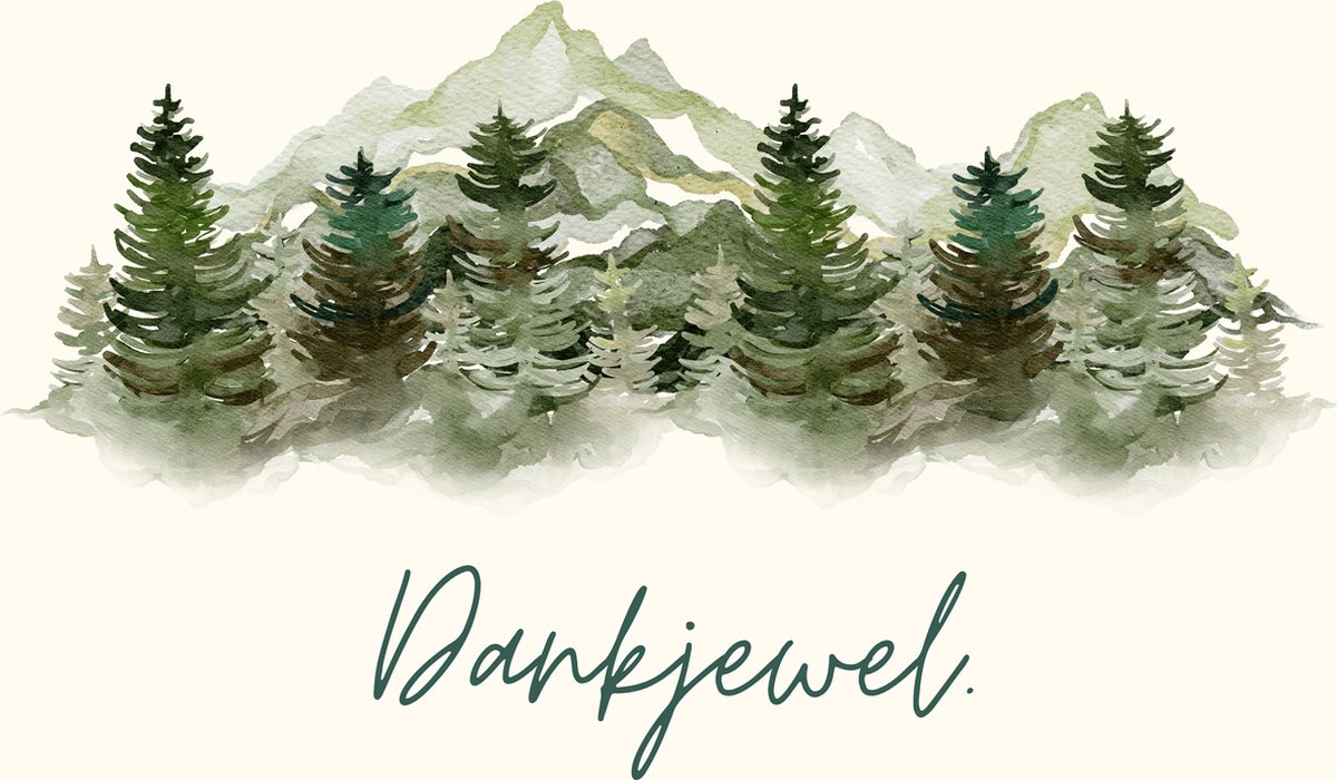 Dankjewel wenskaart - dankkaart - ingetogen enkelzijdige kaart met bomen - 10 kaarten inclusief enveloppe