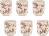 HAES DECO - Mug set de 6 - format Ø 6x8 cm / 100 ml - coloris Rose / Vert / Wit - Imprimé de Fleurs - Collection : Mug - Mug set, Mug à café, Tasse à café