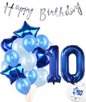 Snoes Ballonnen 10 Jaar Feestpakket – Versiering – Verjaardag Set Mason Blauw Cijferballon 10 Jaar - Heliumballon