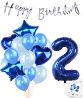 Snoes Ballonnen 2 Jaar Feestpakket – Versiering – Verjaardag Set Mason Blauw Cijferballon 2 Jaar - Heliumballon
