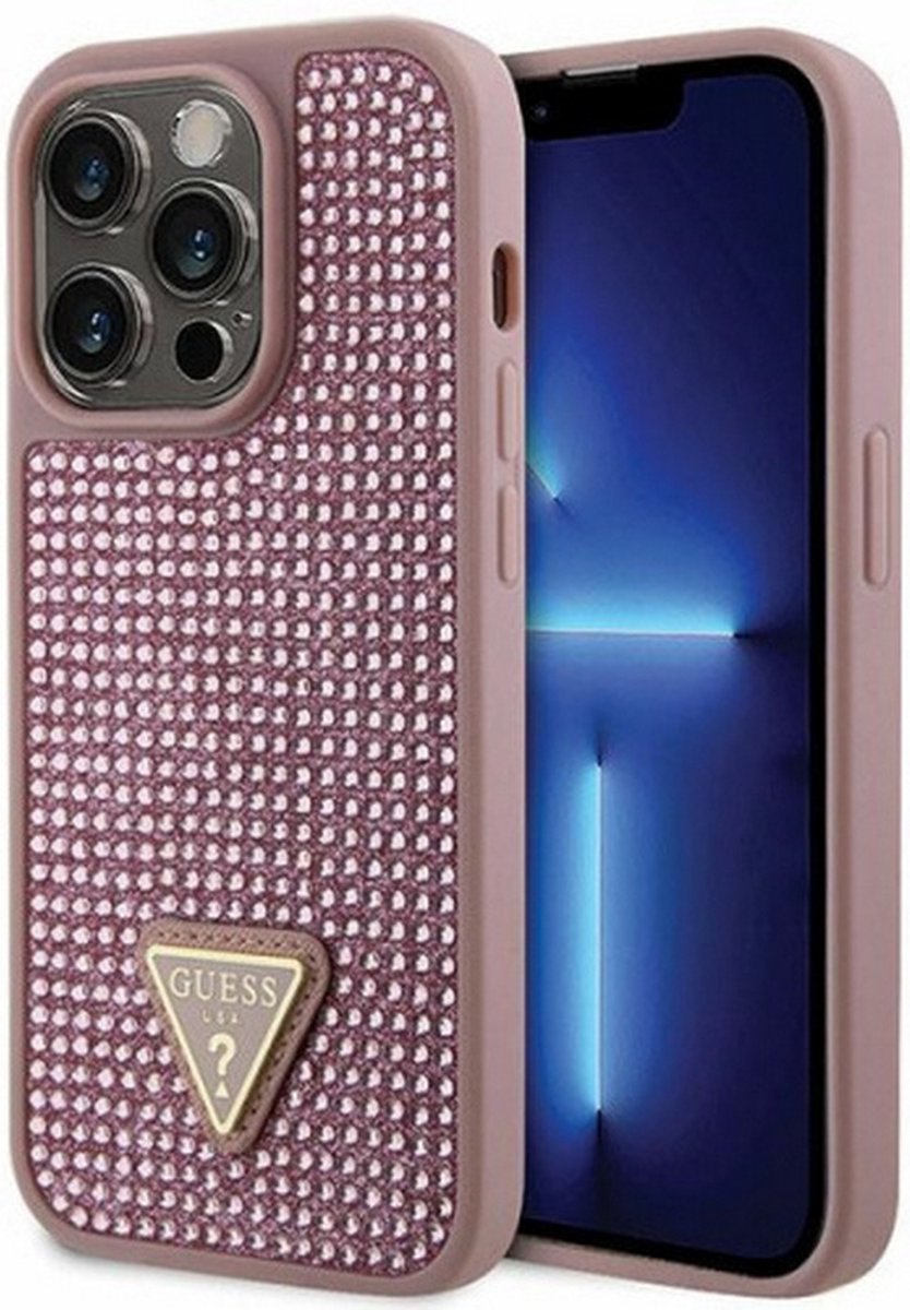 Guess Rhinestones Triangle Logo Back Cover - Apple iPhone 14 Pro Max (6.7") - Roze