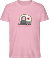 Grappig Heren en Dames T Shirt - Mijn Kampeer Shirt - Roze - L