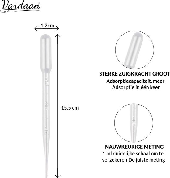 Vardaan - 5 stuks pipet voor vloeistoffen - 3ML - pipet - pipet voor vloeistoffen - doseerpipet - plastic pipet - whisky pipet - transparante transferpipetten - kunststof - pipet voor laboratoriumproeven - meetpipetten wegwerppipetten