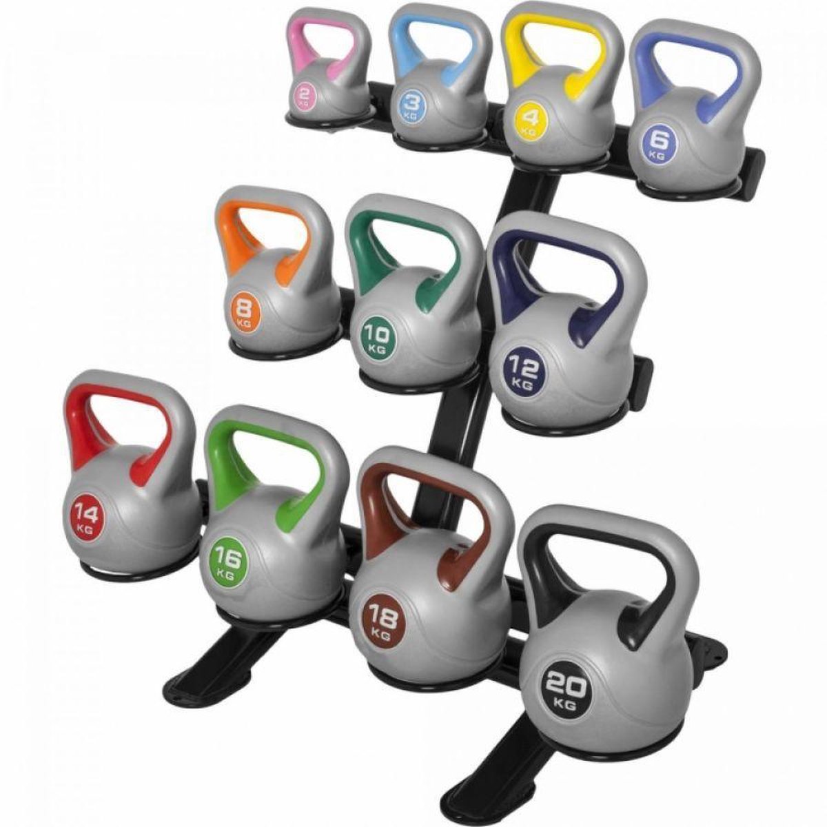 Gorilla Sports Complete set Kettlebells - 113 kg met Standaard - 11 Kettlebells - Opbergrek