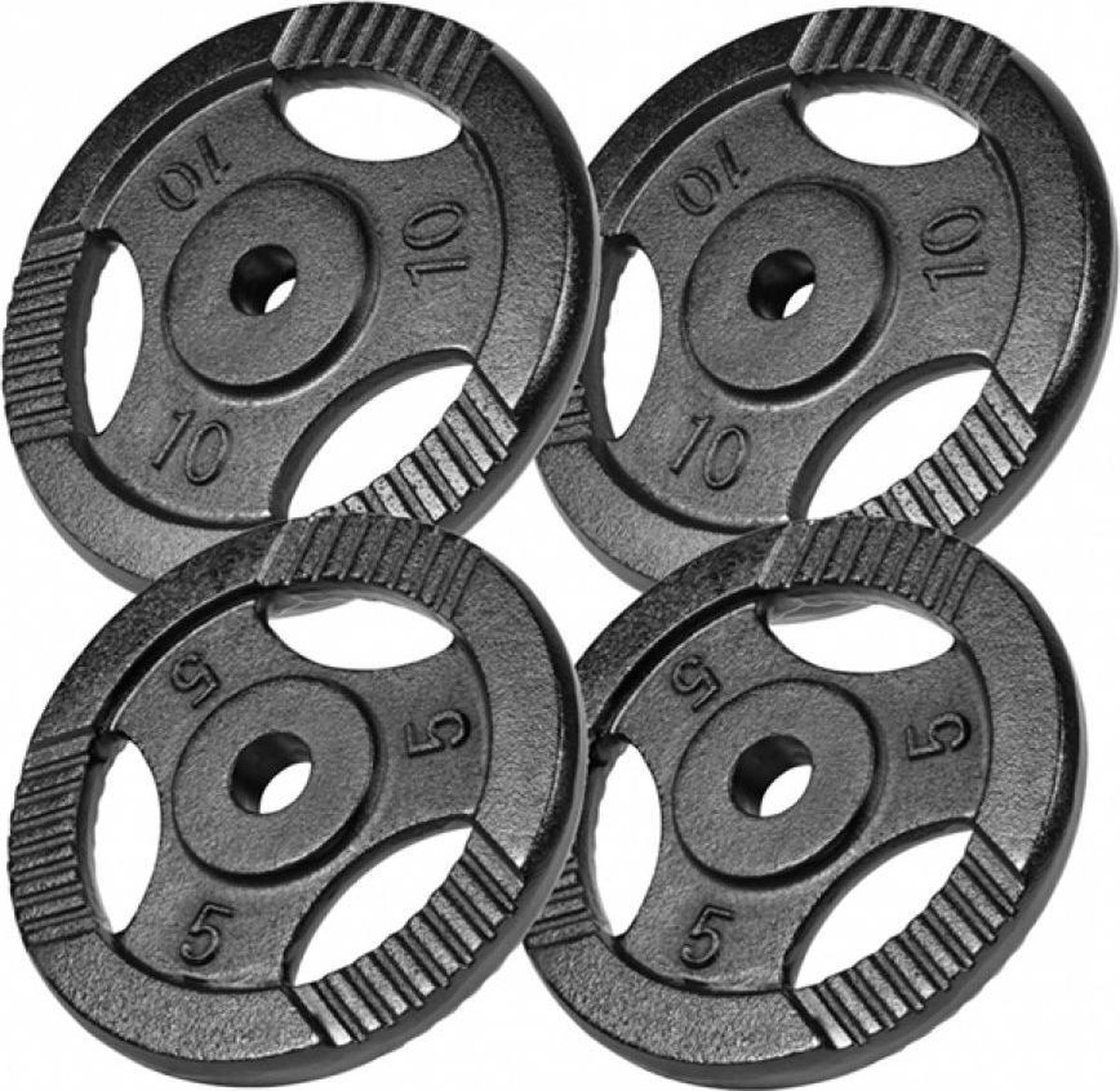 Gorilla Sports Halterschijven 30 kg 2x5&2x10 kg - Gripper Gietijzer zwart 30 mm