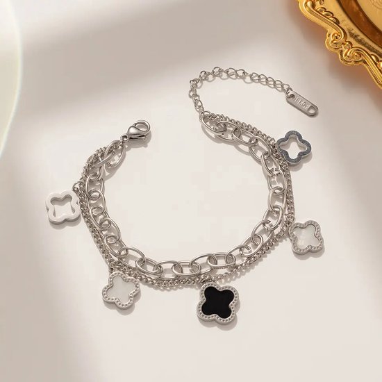 EHHbeauty - Klaver Armband - 5 Klaver - Zilveren Klaver Armband -Lucky Clover Bracelet - Cadeau -Accessoires