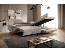Hoekbank Met Bed en Opbergruimte Wild Taupe Rechts - Microvezelstof afkuisbaar - Hoeksalon slaapfunctie en storage - zetelsenbedden