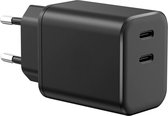 Dual USB-C Adapter - GaN Technologie - 35 Watt - Super Fast Charging - Power Delivery 3.0 - Zwart - 2 Poorten Type C