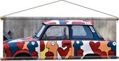 Textielposter - Versierde Auto met Kleurrijke Gezichten - 120x40 cm Foto op Textiel