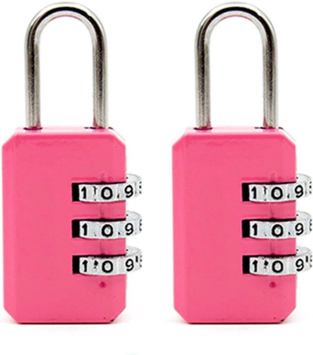 2 stuks Cijferslotjes – Mini Hangslotjes – 3-cijferig Slot – Geschikt voor kluisje, sport, koffer – Roze