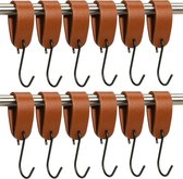 Buffel&Co Ophanghaken - Leren S-haak hangers - Cognac S haken - 12 stuks - 15 x 2,5 cm – Handdoekhaakjes – Kapstokhaak