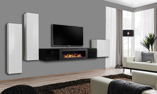 ZHPK TV meubel - tv meubel zwart wit - tv meubel met bio ethanol sfeerhaard  -... | bol