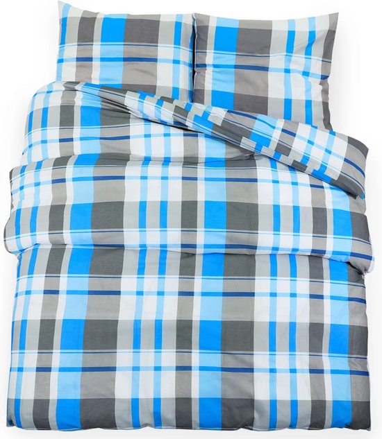 vidaXL de lit 140 x 200 cm Coton Bleu et gris