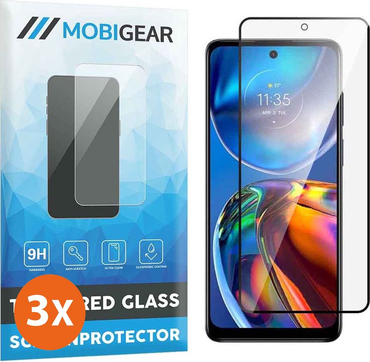 Mobigear Screenprotector geschikt voor Motorola Moto E32s Glazen | Mobigear Premium Screenprotector - Case Friendly - Zwart (3-Pack)