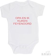 Soft Touch Romper "ssssstt Oma en ik kijken PSV" Unisex Katoen Wit/rood Maat 56/62