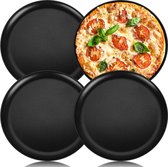 Pizzaplaat set van 4, 30 cm roestvrijstalen pizzavorm met antiaanbaklaag, ronde pizzabakplaat voor het bakken van pizza's, gemakkelijk schoon te maken & niet giftig & duurzaam